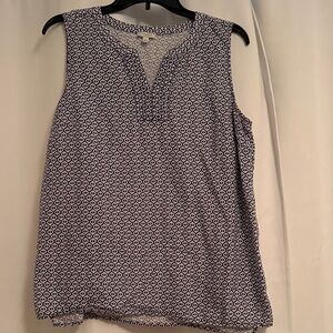 Talbots Sleeveless Diamond Print Blouse - Navy and White